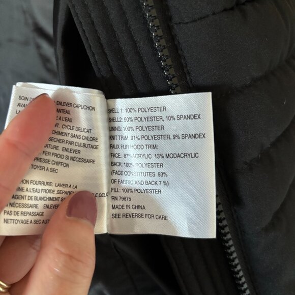 Michael Kors Faux Fur Trim Hooded Black Puffer Coat Size M - Picture 5 of 16